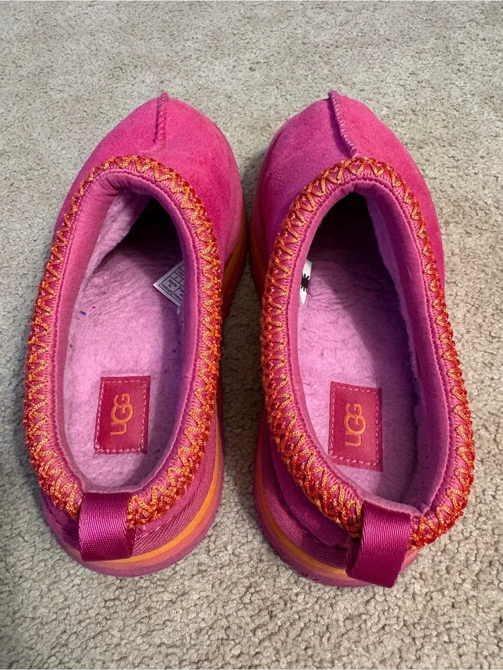 UGG Kids Hot Pink Suede Slip-On with Orange Accent